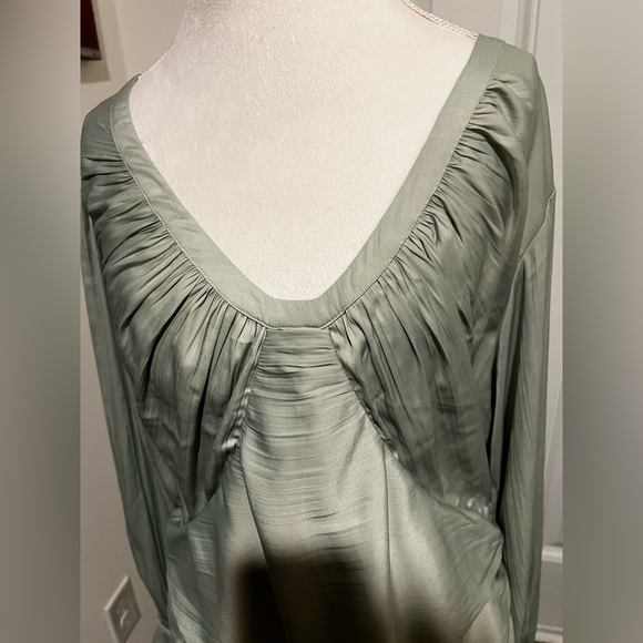 By Anthropologie Sz 2X Mint Green Open Back Blouson Sleeve Blouse Elegant Flowy - Picture 4 of 16